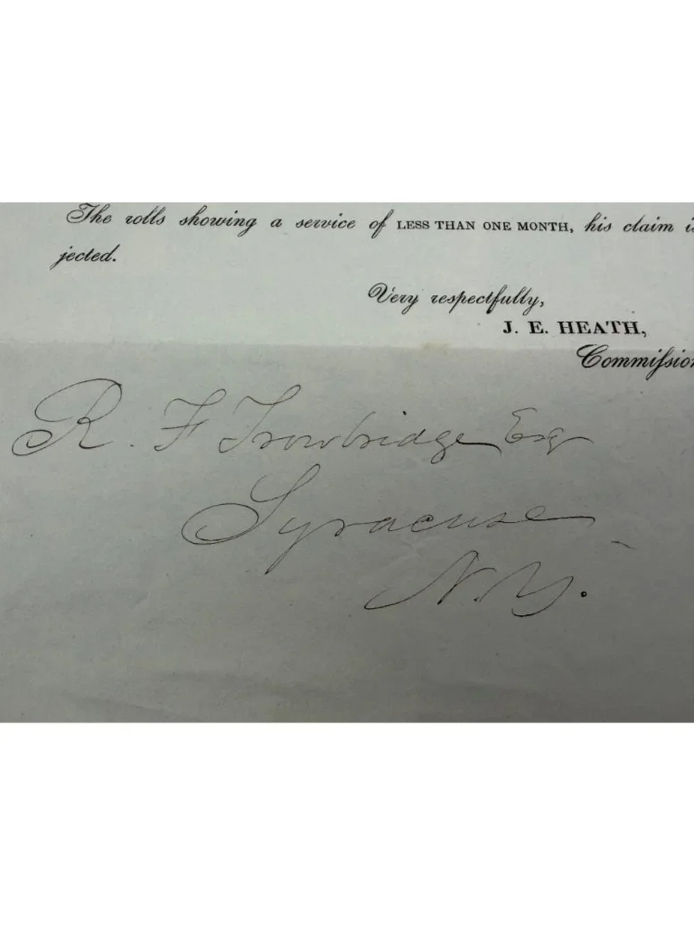 1852 US Pension Office Letter Bounty Land Claim Rejected Syracuse NY US Gov Doc - Picture 7 of 7